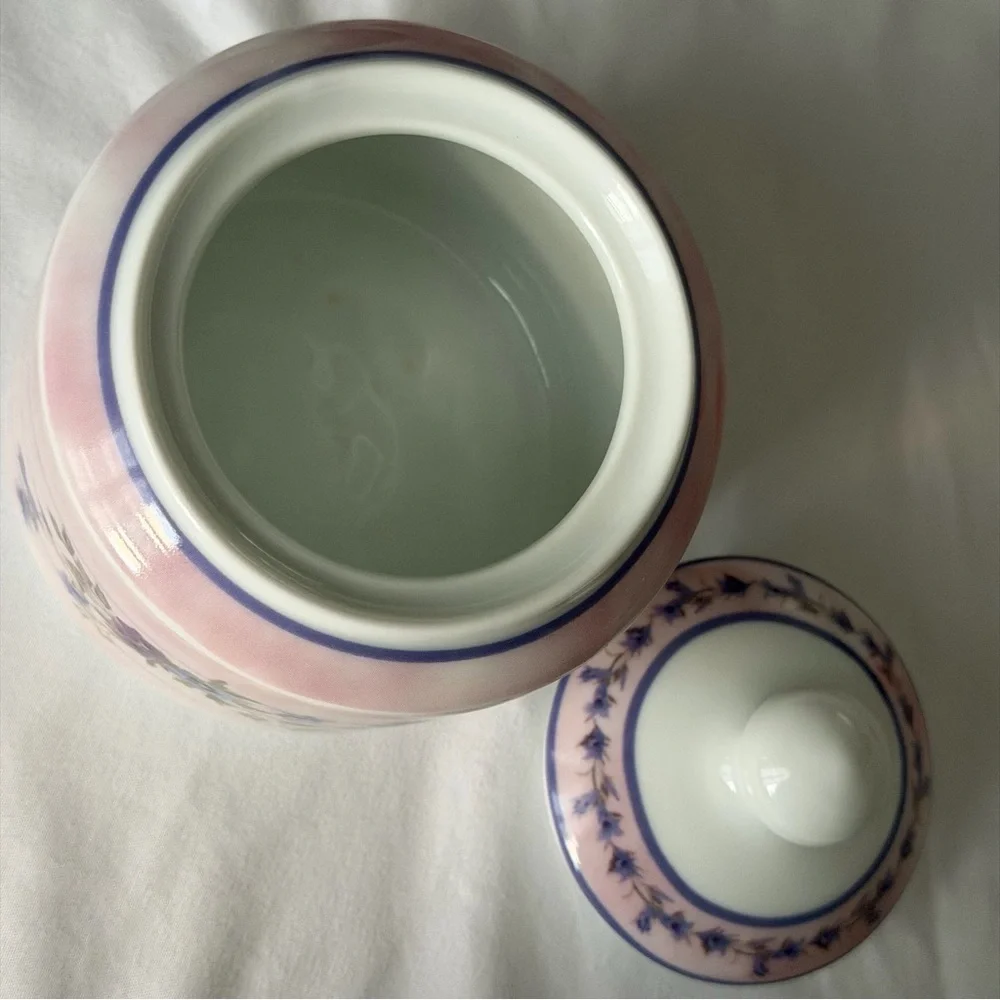 Vintage Porcelain Floral Pink Purple Valerie Pfeiffer Large Retro Y2K Sugar Jar